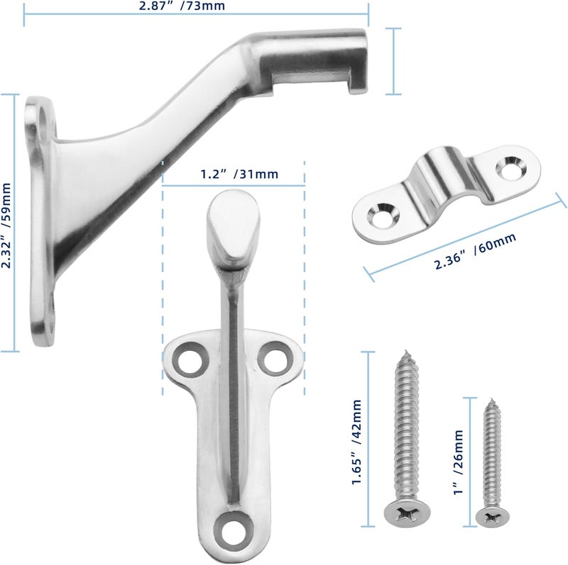 YANYUCB 3''Handrail Brackets,304 Stainless Steel Handrail Stair Brackets,Heavy Duty Support Hardware for Stairways,Home or Office Staircase Hand Rail Bracket with Screws(3 Pack) - Image 2